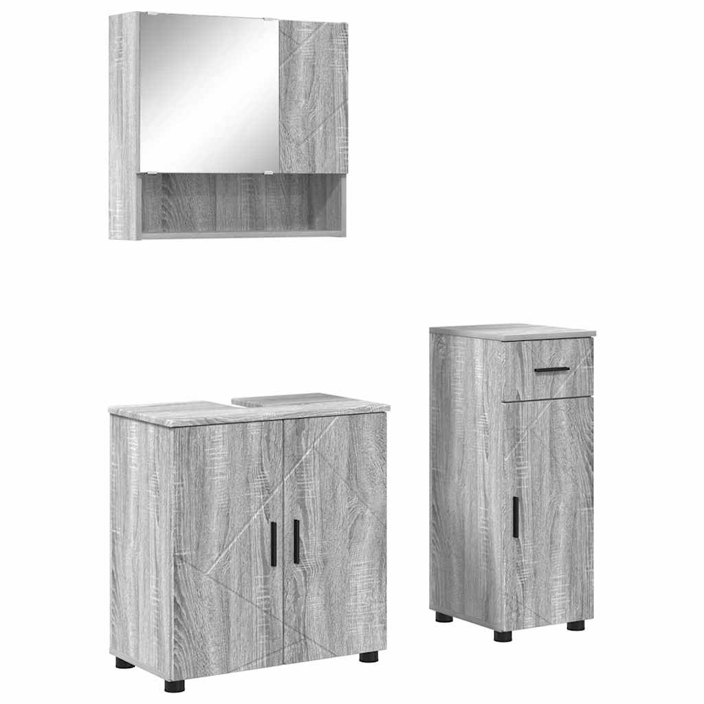 Badezimmermöbel-Set 3 stk. Graues Sonoma 61 x 35 x 64 cm