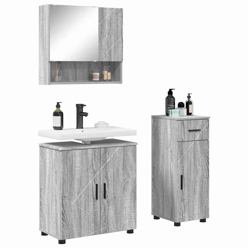 Badezimmermöbel-Set 3 stk. Graues Sonoma 61 x 35 x 64 cm