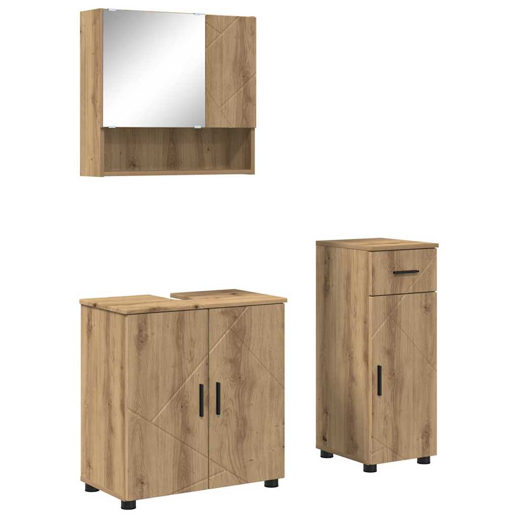 Badezimmermöbel-Set 3 Stk. Artisan-Eiche 61 x 35 x 64 cm