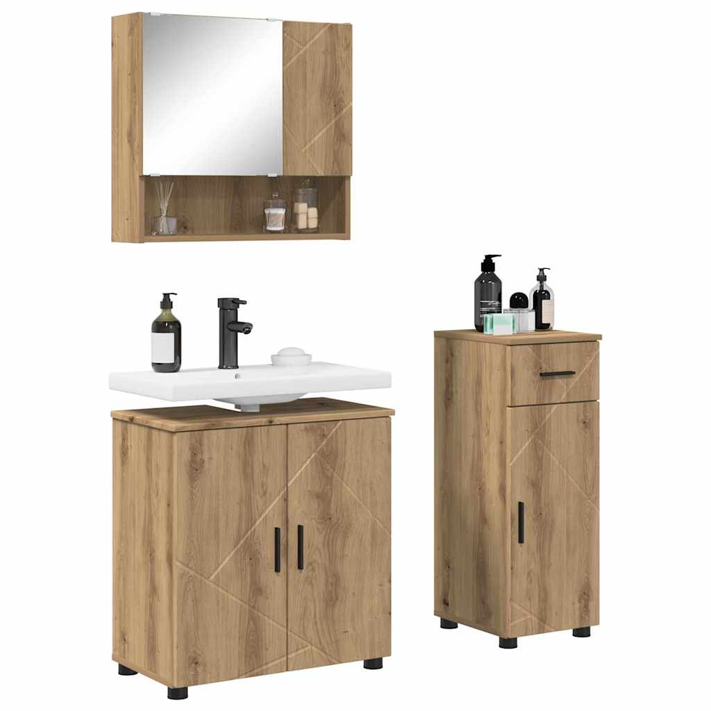 Badezimmermöbel-Set 3 Stk. Artisan-Eiche 61 x 35 x 64 cm