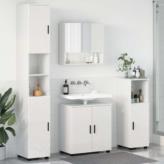 Badezimmermöbel-Set 4 stk. Hochglanz Weiß 61 x 35 x 64 cm