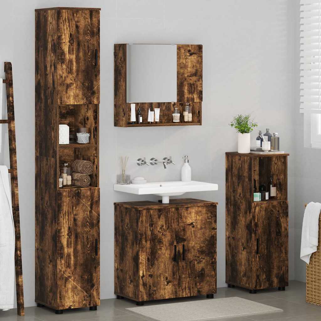 Badezimmermöbel-Set 4 stk. Geräucherte Eiche 61 x 35 x 64 cm