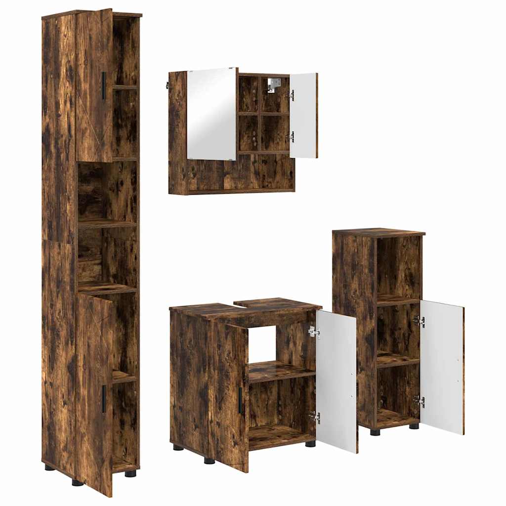 Badezimmermöbel-Set 4 stk. Geräucherte Eiche 61 x 35 x 64 cm