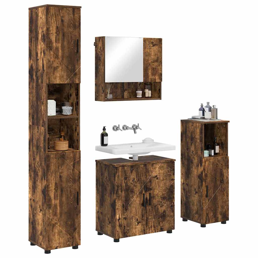 Badezimmermöbel-Set 4 stk. Geräucherte Eiche 61 x 35 x 64 cm