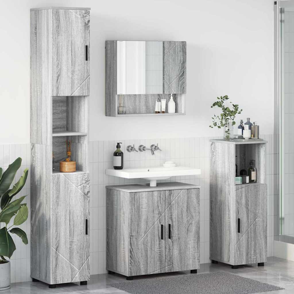 Badezimmermöbel-Set 4 stk. Graues Sonoma 61 x 35 x 64 cm