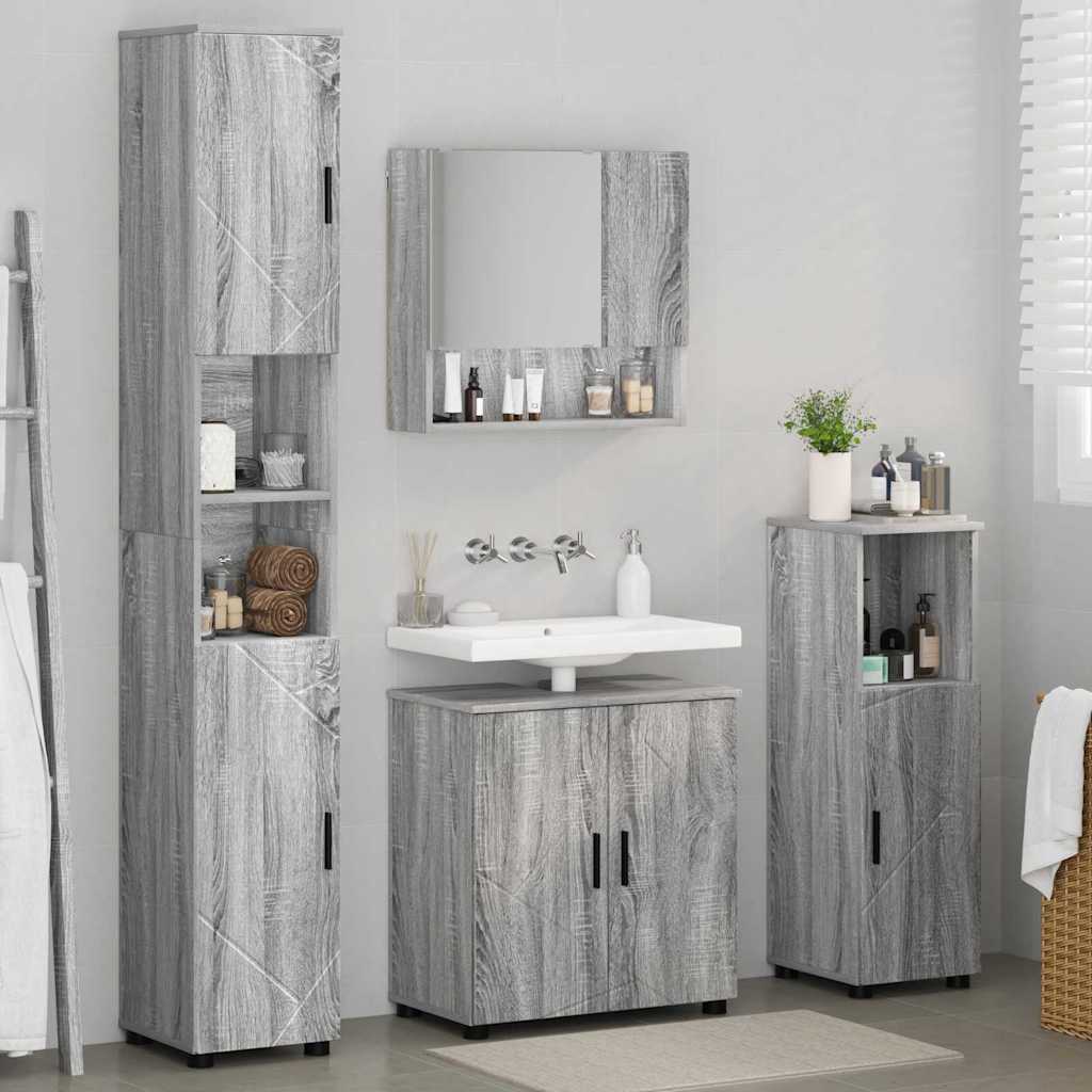 Badezimmermöbel-Set 4 stk. Graues Sonoma 61 x 35 x 64 cm