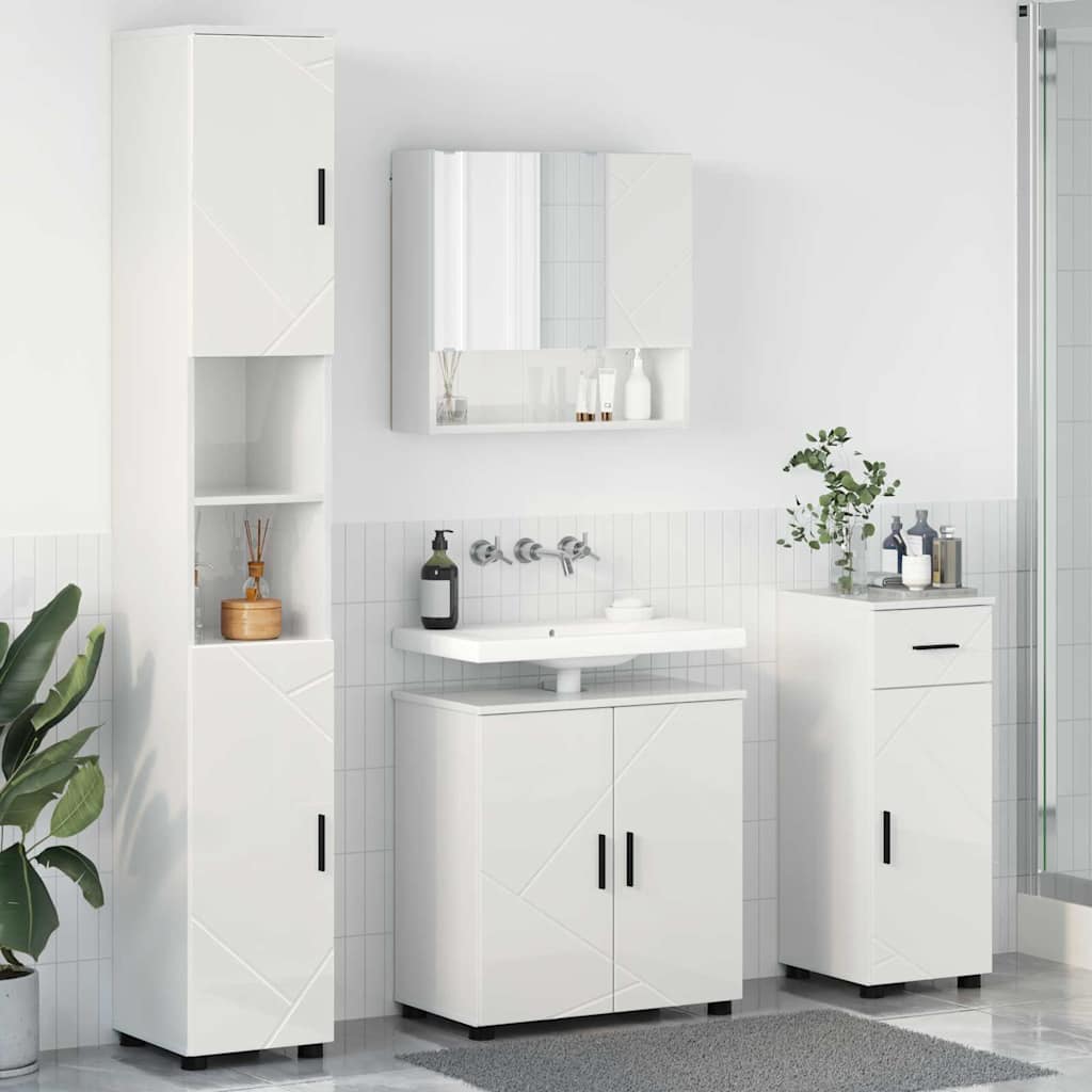 Badezimmermöbel-Set 4 stk. Hochglanz Weiß 61 x 35 x 64 cm