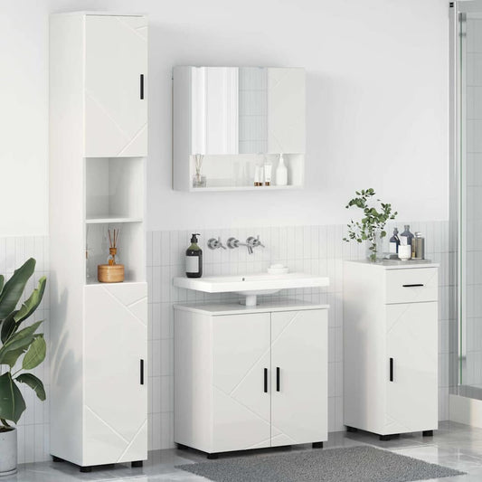 Badezimmermöbel-Set 4 stk. Hochglanz Weiß 61 x 35 x 64 cm