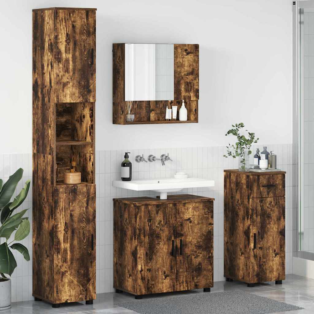 Badezimmermöbel-Set 4 stk. Geräucherte Eiche 61 x 35 x 64 cm
