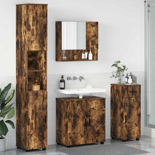 Badezimmermöbel-Set 4 stk. Geräucherte Eiche 61 x 35 x 64 cm