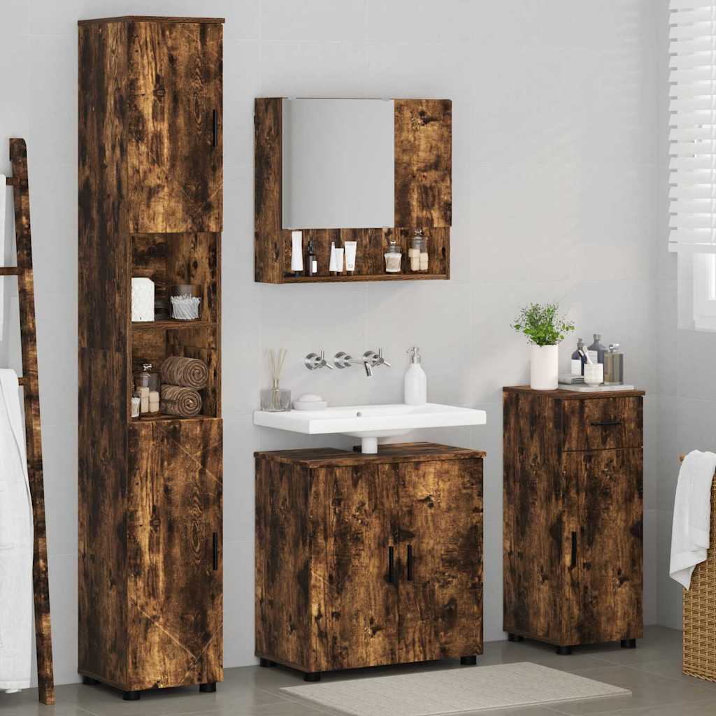Badezimmermöbel-Set 4 stk. Geräucherte Eiche 61 x 35 x 64 cm