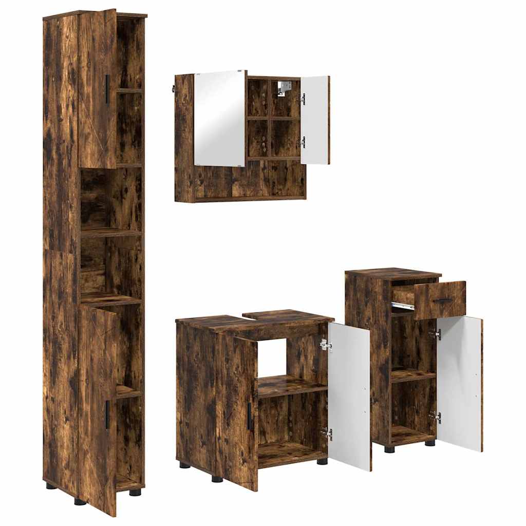 Badezimmermöbel-Set 4 stk. Geräucherte Eiche 61 x 35 x 64 cm