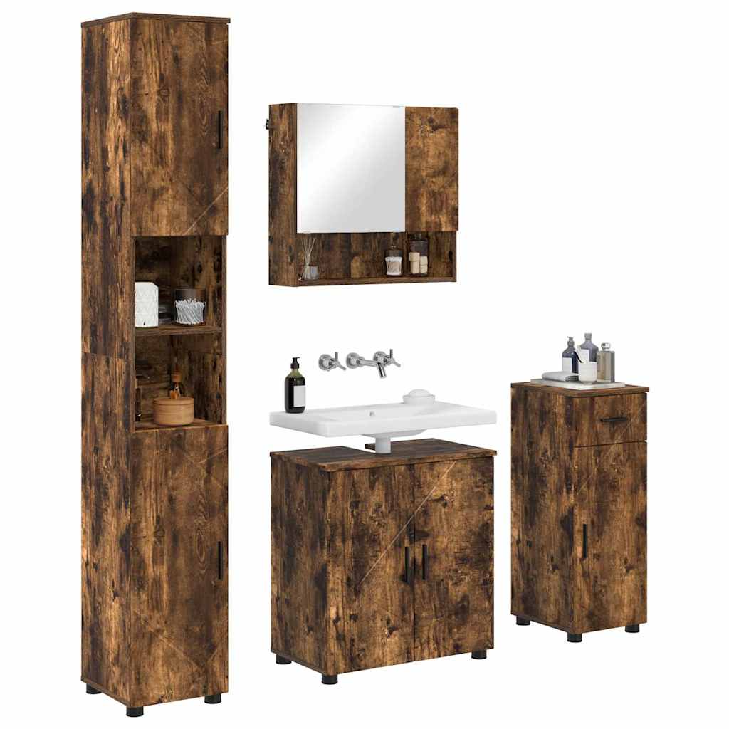Badezimmermöbel-Set 4 stk. Geräucherte Eiche 61 x 35 x 64 cm