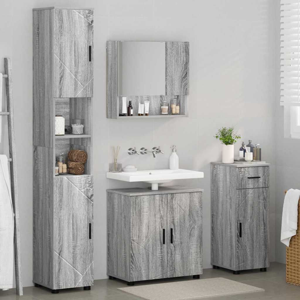 Badezimmermöbel-Set 4 stk. Graues Sonoma 61 x 35 x 64 cm