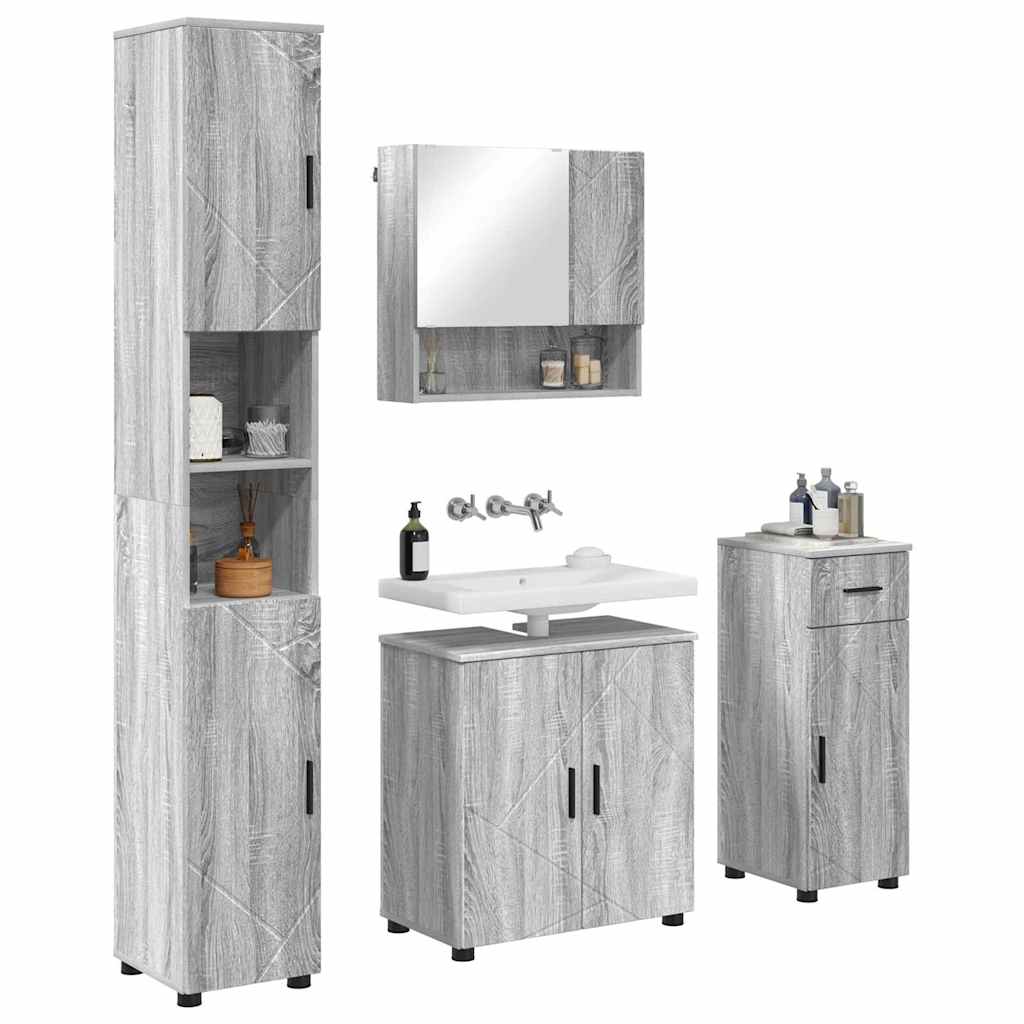 Badezimmermöbel-Set 4 stk. Graues Sonoma 61 x 35 x 64 cm