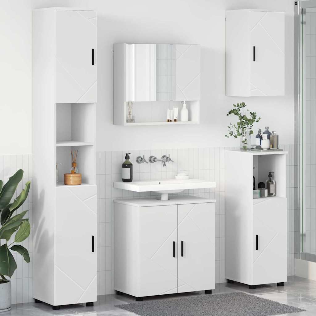 Badezimmermöbel-Set mit Tür 5 pcs Weiß Holzwerkstoff & Metall