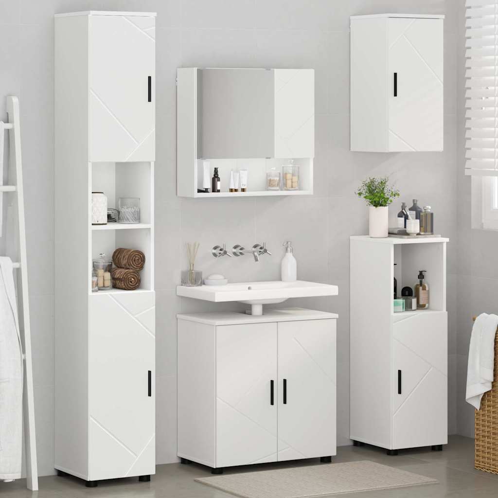 Badezimmermöbel-Set mit Tür 5 pcs Weiß Holzwerkstoff & Metall
