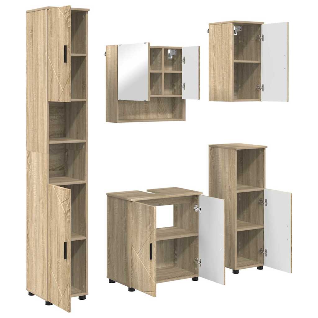 Badezimmermöbel-Set 5 stk. Sonoma-Eiche 61 x 35 x 64 cm