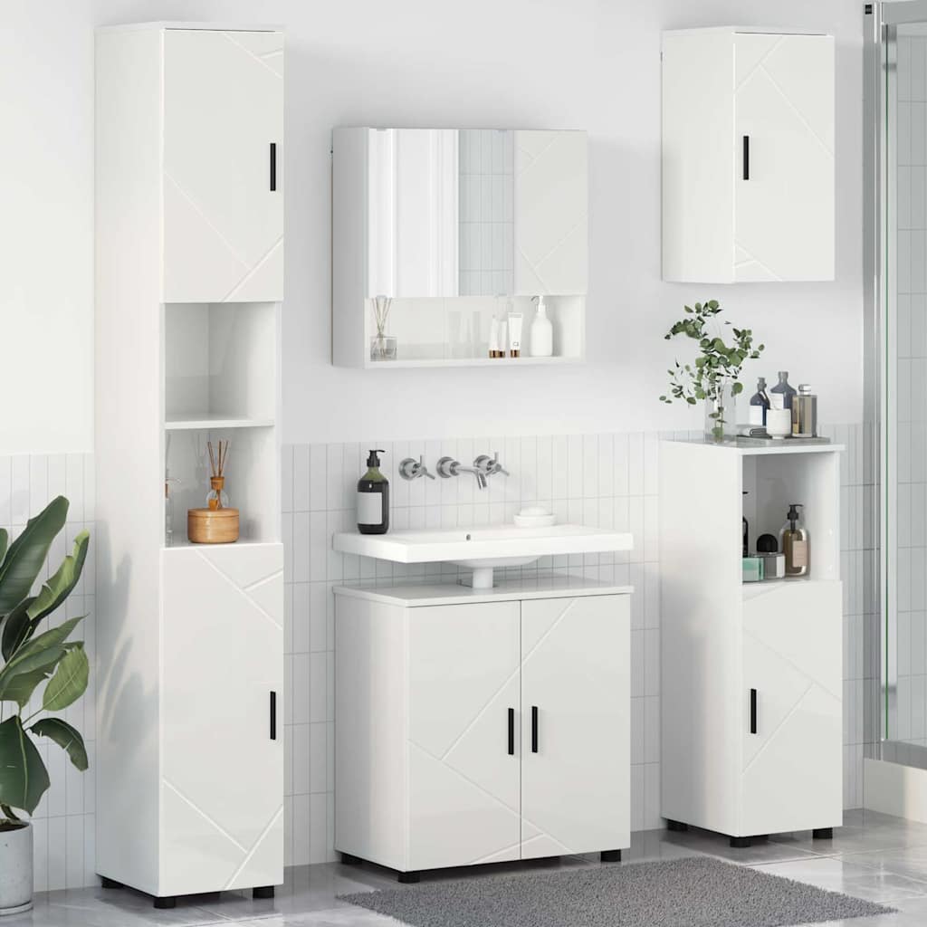 Badezimmermöbel-Set 5 stk. Hochglanz Weiß 61 x 35 x 64 cm
