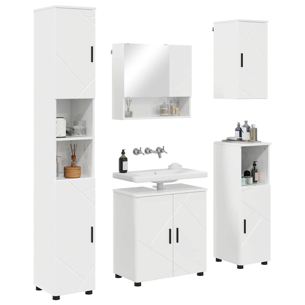Badezimmermöbel-Set 5 stk. Hochglanz Weiß 61 x 35 x 64 cm