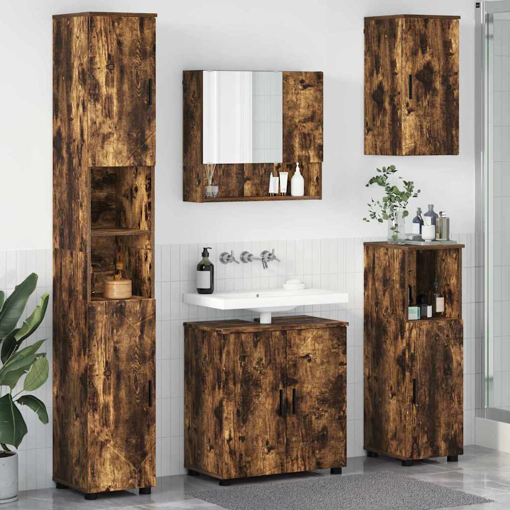 Badezimmermöbel-Set 5 stk. Geräucherte Eiche 61 x 35 x 64 cm