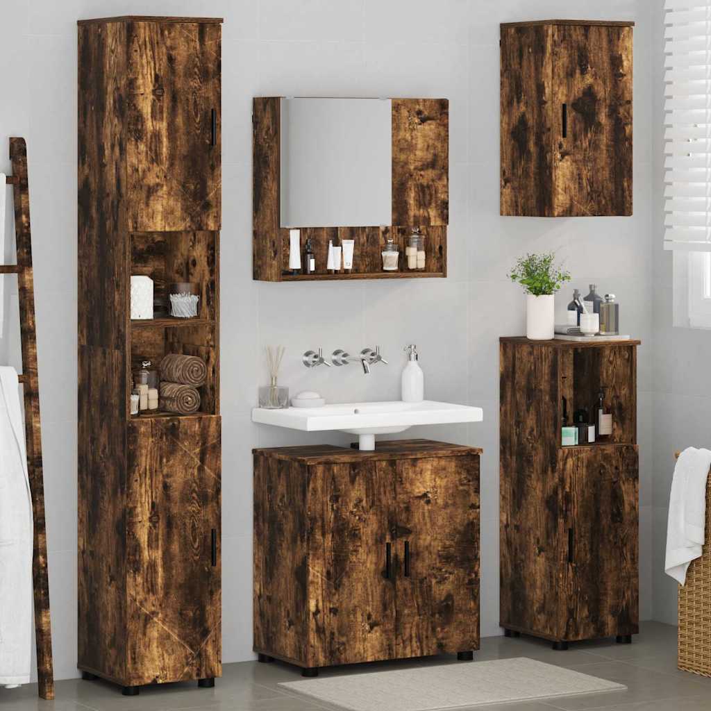 Badezimmermöbel-Set 5 stk. Geräucherte Eiche 61 x 35 x 64 cm