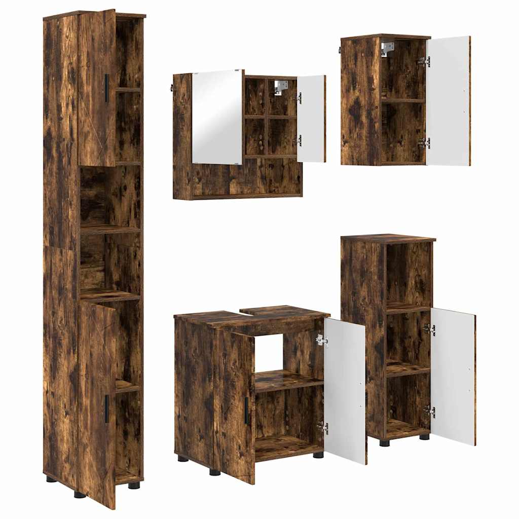 Badezimmermöbel-Set 5 stk. Geräucherte Eiche 61 x 35 x 64 cm