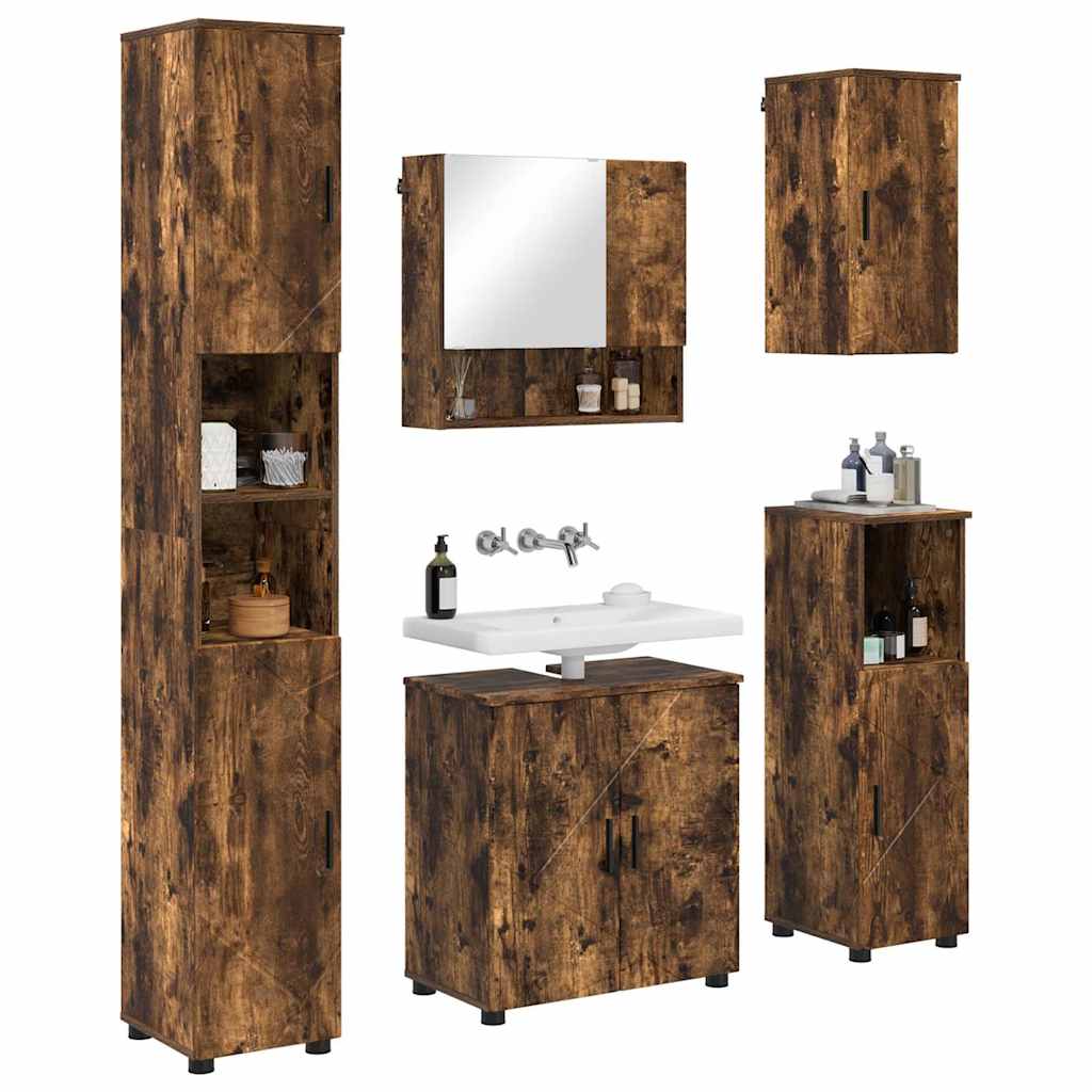 Badezimmermöbel-Set 5 stk. Geräucherte Eiche 61 x 35 x 64 cm
