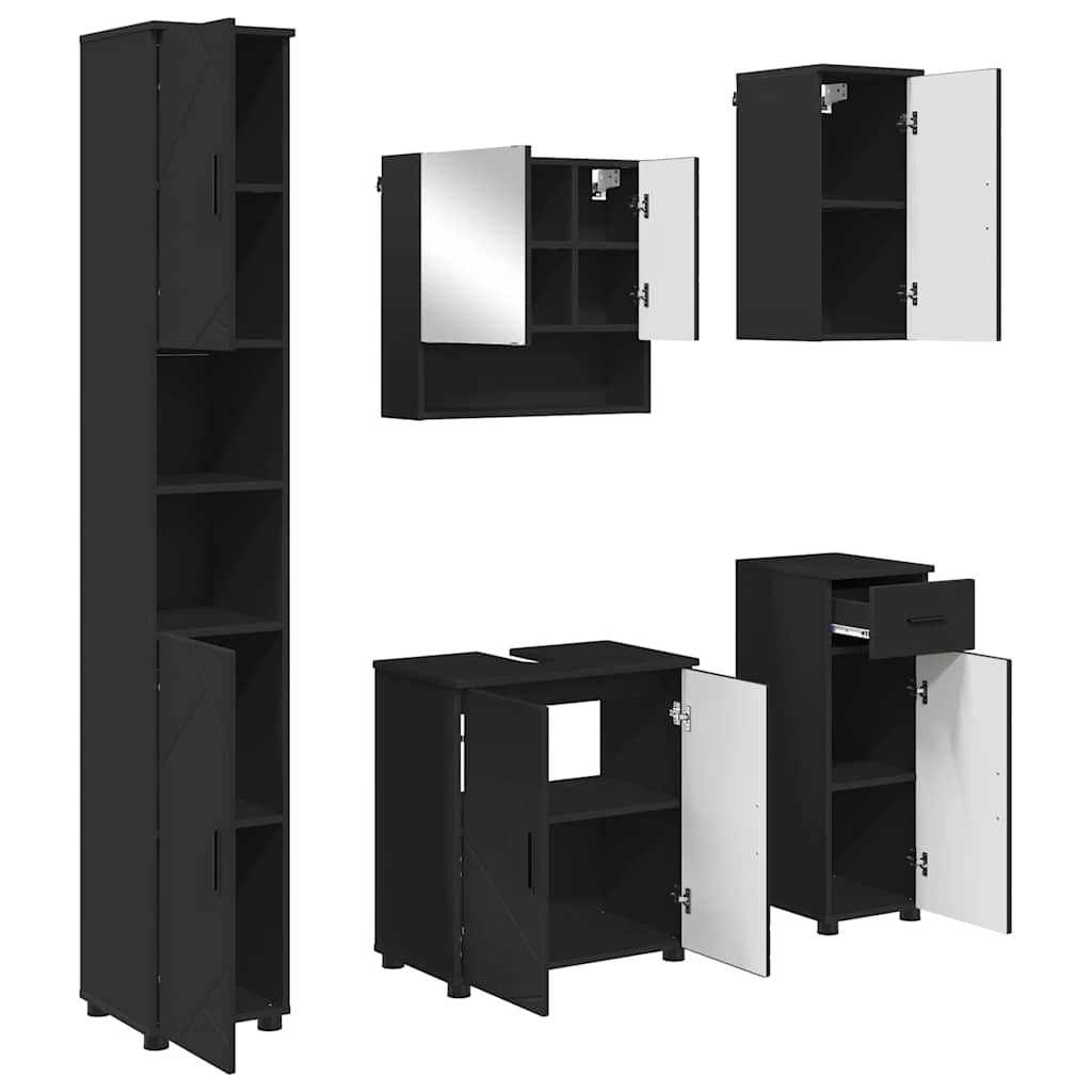 Badezimmermöbel-Set 5 stk. Schwarz 61 x 35 x 64 cm