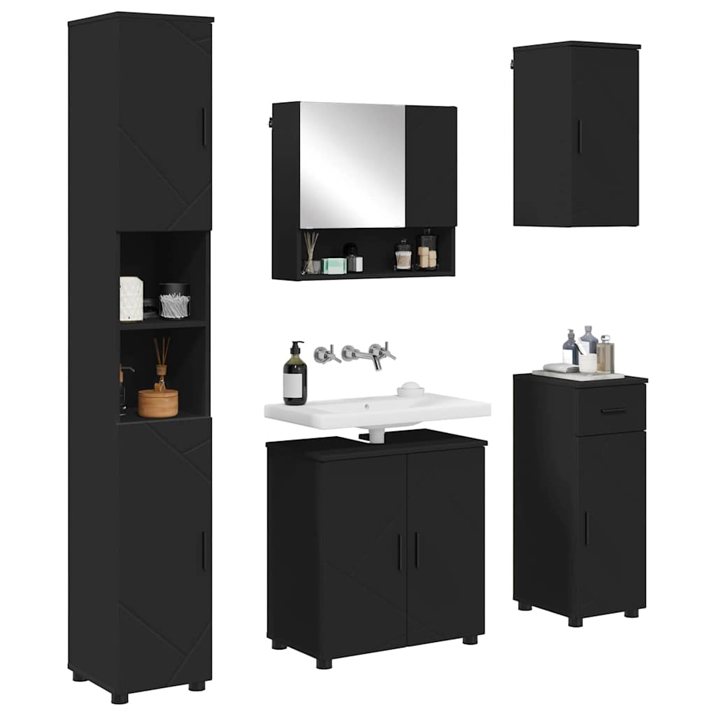Badezimmermöbel-Set 5 stk. Schwarz 61 x 35 x 64 cm