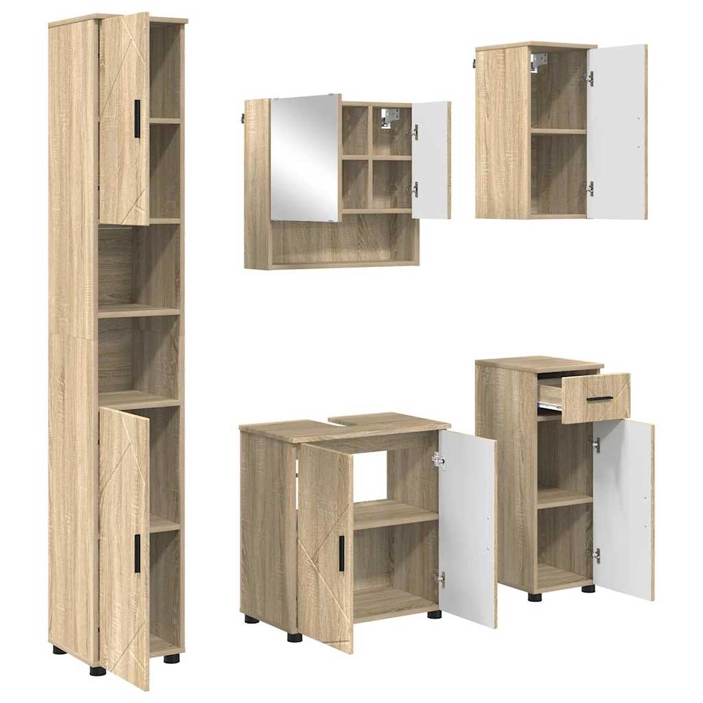 Badezimmermöbel-Set 5 stk. Sonoma-Eiche 61 x 35 x 64 cm
