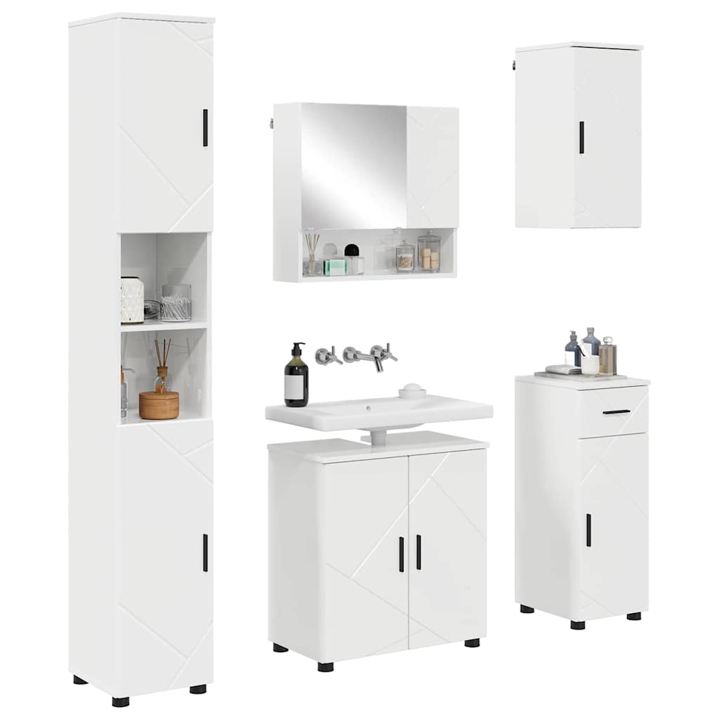 Badezimmermöbel-Set 5 stk. Hochglanz Weiß 61 x 35 x 64 cm