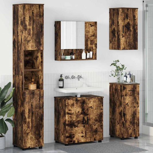Badezimmermöbel-Set 5 stk. Geräucherte Eiche 61 x 35 x 64 cm