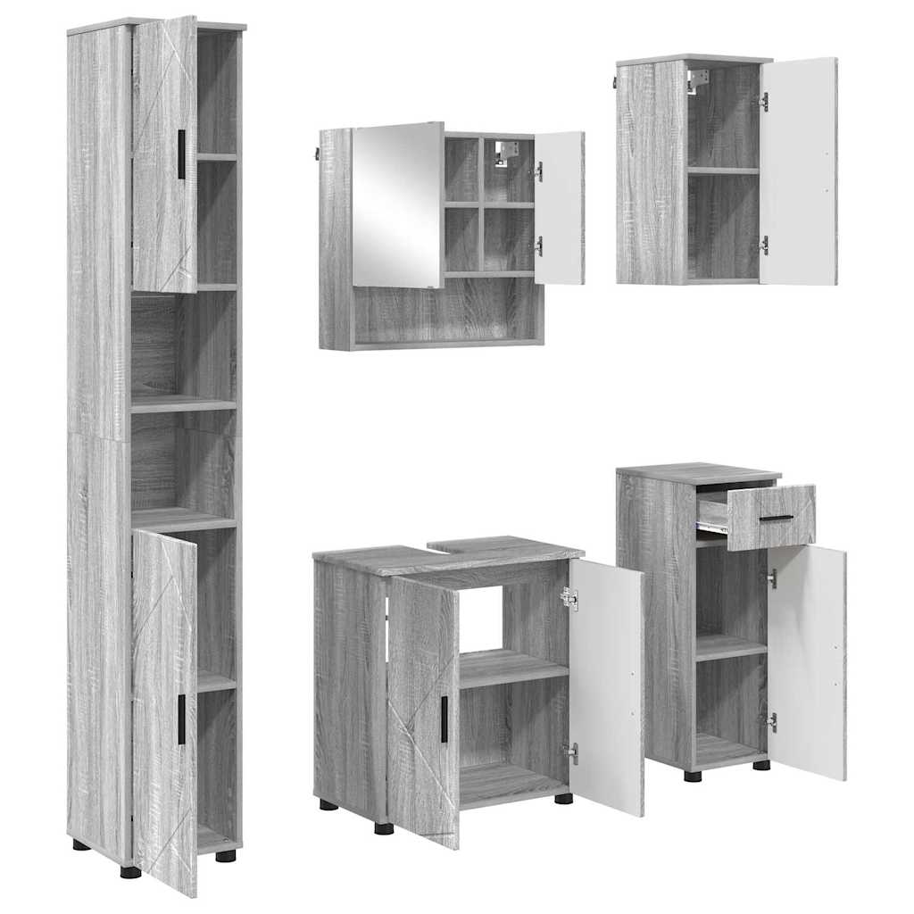 Badezimmermöbel-Set 5 stk. Graues Sonoma 61 x 35 x 64 cm