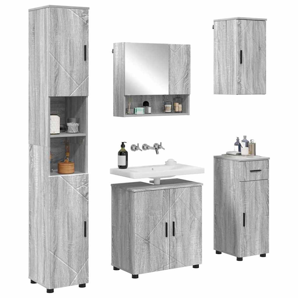 Badezimmermöbel-Set 5 stk. Graues Sonoma 61 x 35 x 64 cm