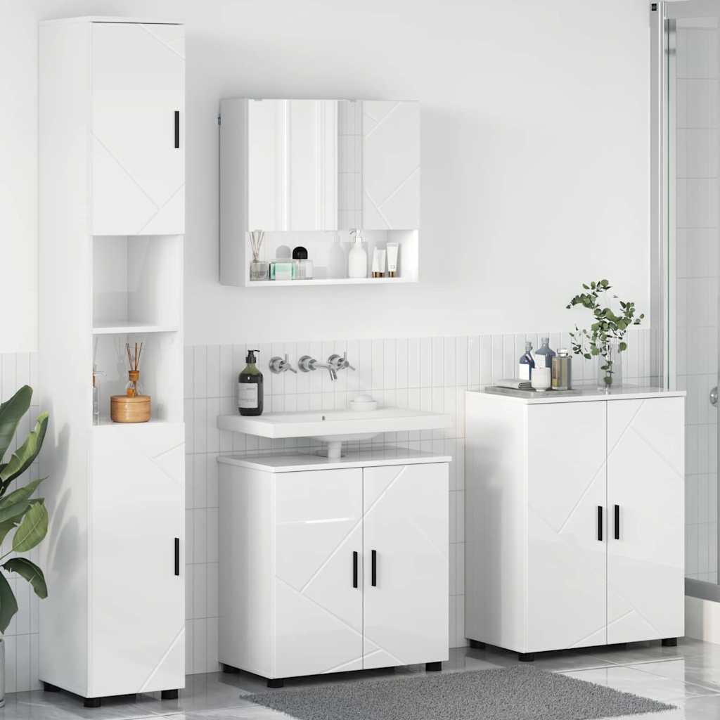 Badezimmermöbel-Set 4 stk. Hochglanz Weiß 61 x 35 x 64 cm