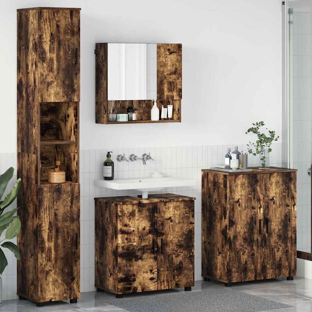 Badezimmermöbel-Set 4 stk. Geräucherte Eiche 61 x 35 x 64 cm