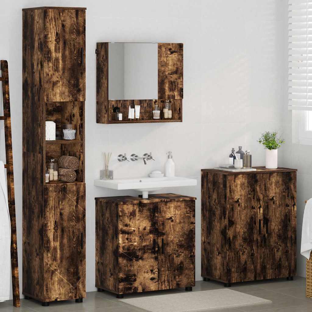 Badezimmermöbel-Set 4 stk. Geräucherte Eiche 61 x 35 x 64 cm