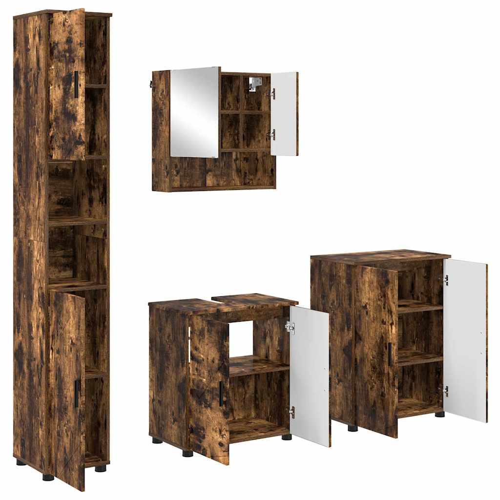 Badezimmermöbel-Set 4 stk. Geräucherte Eiche 61 x 35 x 64 cm