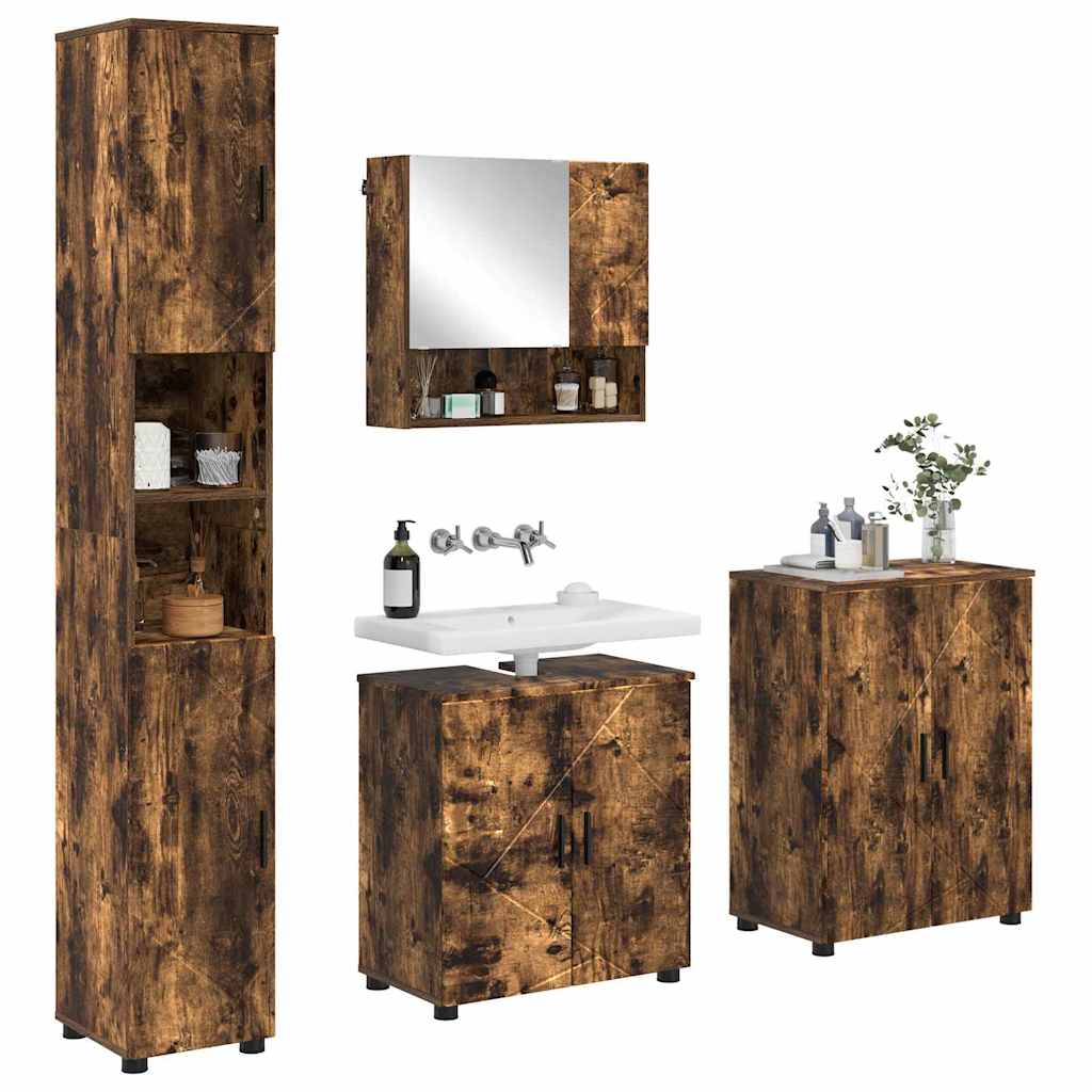 Badezimmermöbel-Set 4 stk. Geräucherte Eiche 61 x 35 x 64 cm