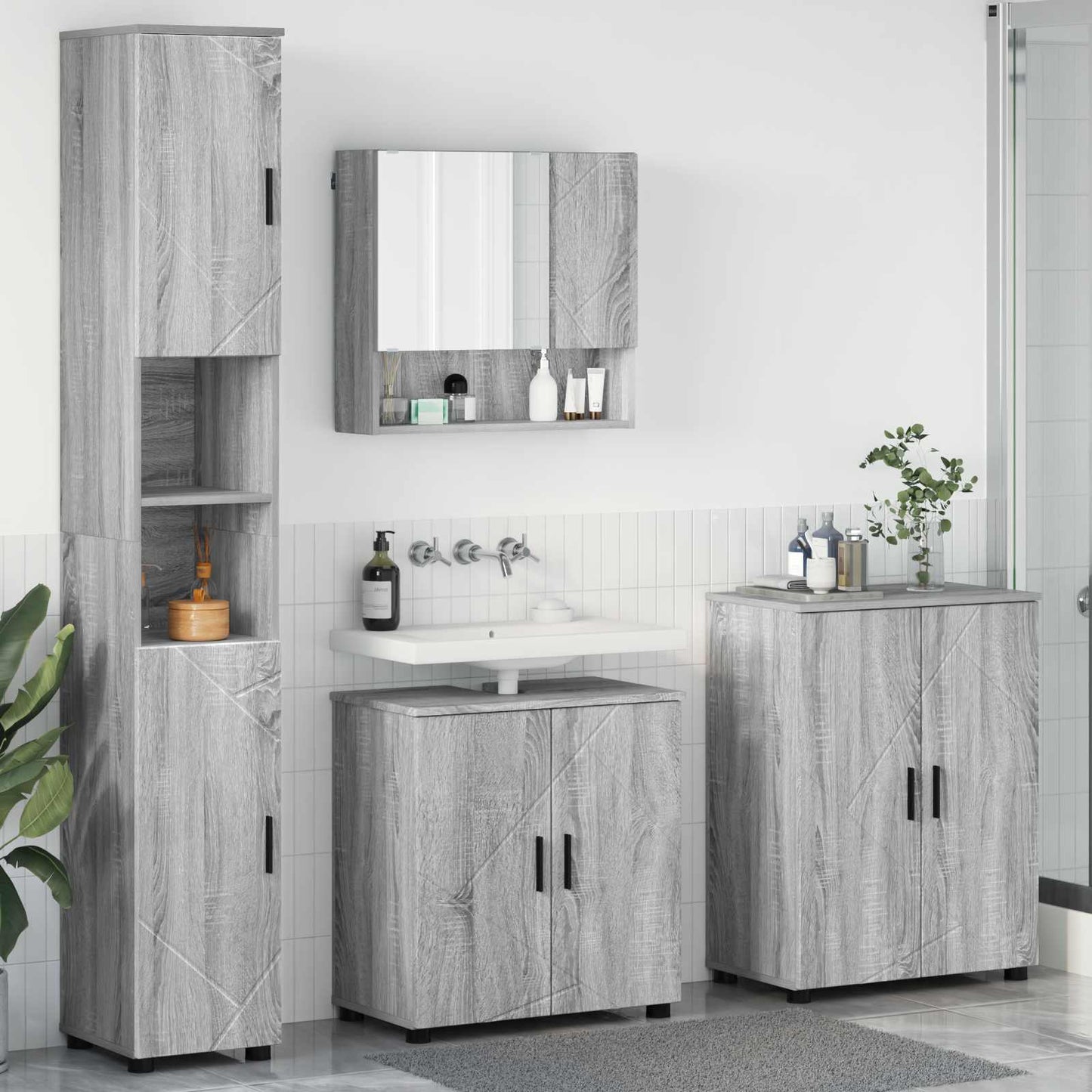 Badezimmermöbel-Set 4 stk. Graues Sonoma 61 x 35 x 64 cm