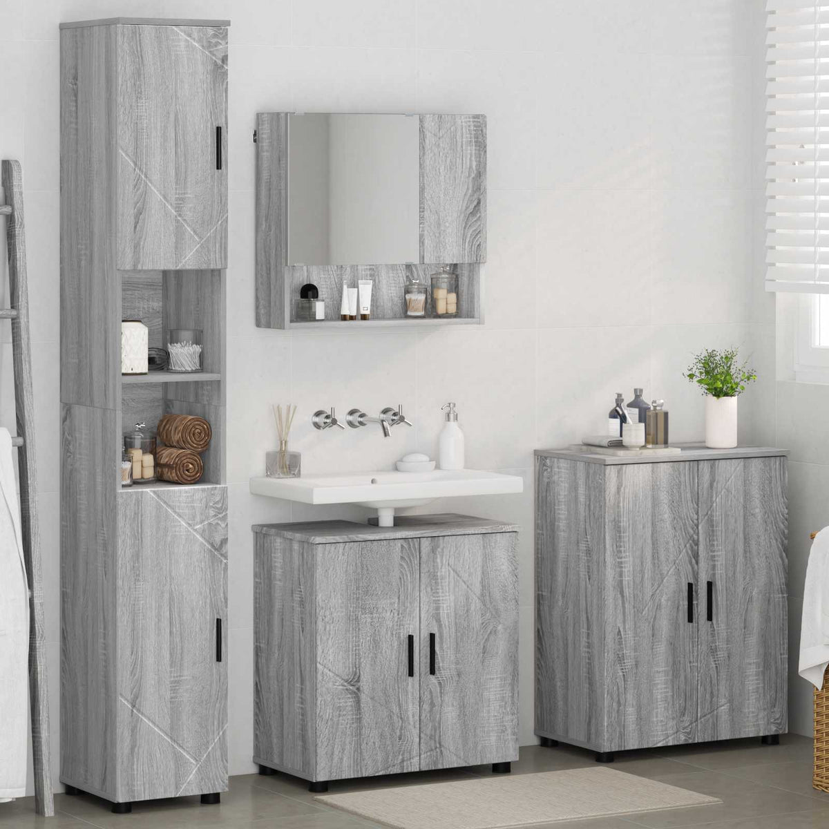 Badezimmermöbel-Set 4 stk. Graues Sonoma 61 x 35 x 64 cm
