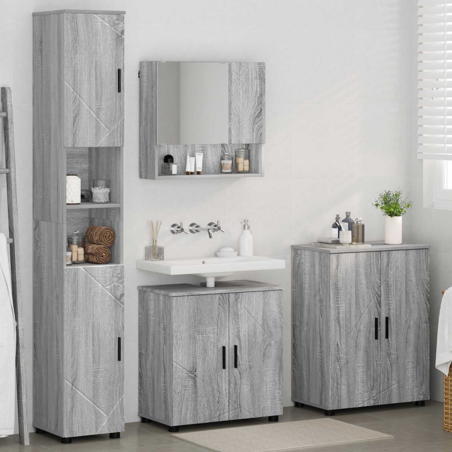 Badezimmermöbel-Set 4 stk. Graues Sonoma 61 x 35 x 64 cm