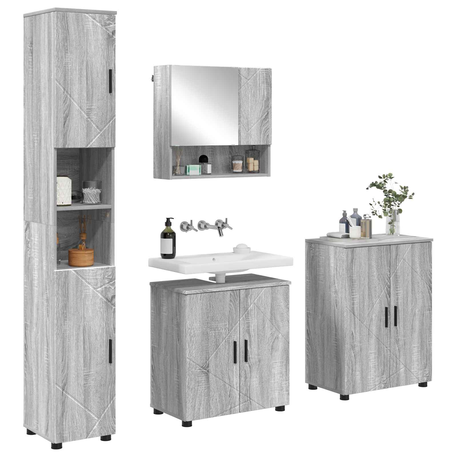 Badezimmermöbel-Set 4 stk. Graues Sonoma 61 x 35 x 64 cm