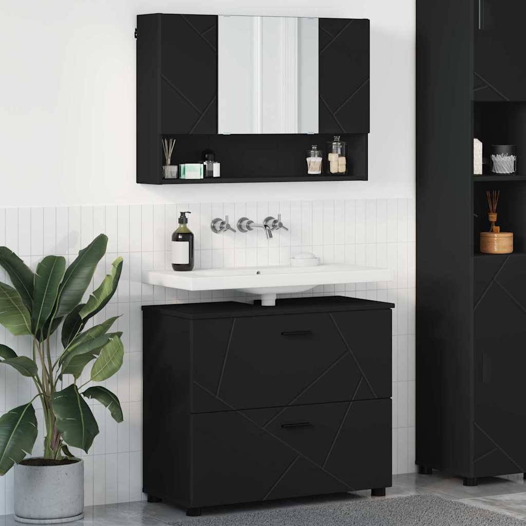 Badezimmermöbel-Set mit Tür 2 pcs Schwarz Sperrholz und Metall