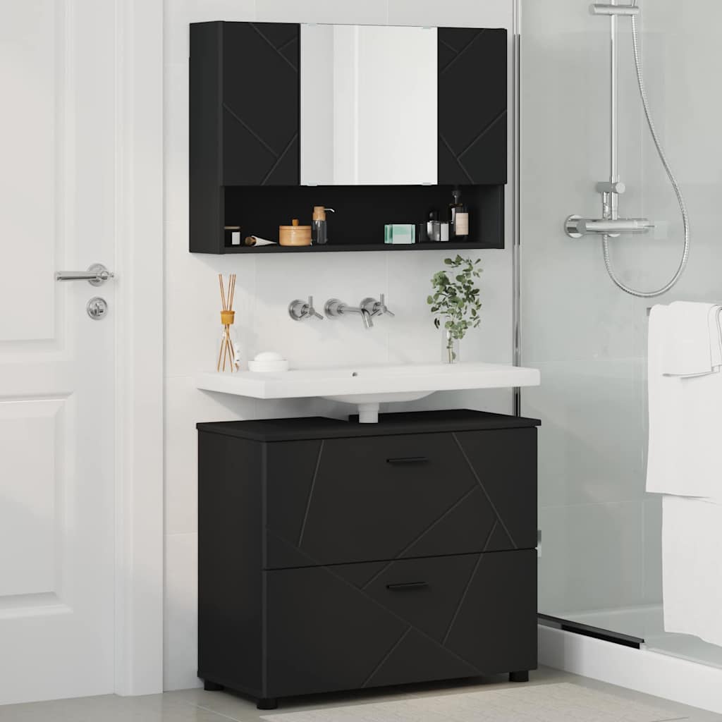 Badezimmermöbel-Set 2 stk. Schwarz 76,5 x 35 x 64 cm