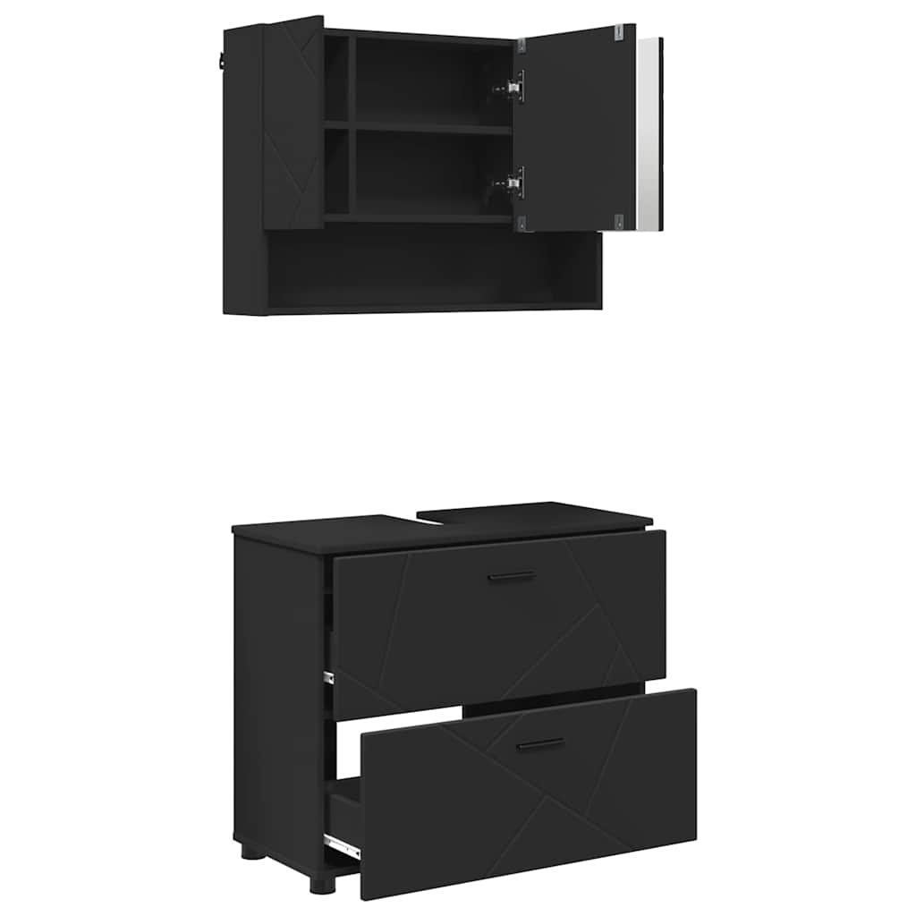 Badezimmermöbel-Set 2 stk. Schwarz 76,5 x 35 x 64 cm