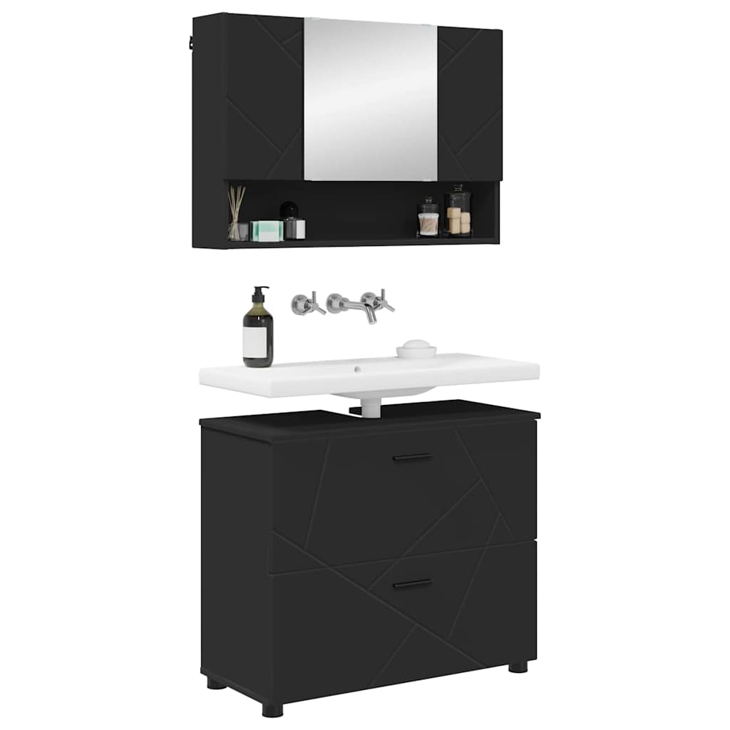 Badezimmermöbel-Set 2 stk. Schwarz 76,5 x 35 x 64 cm