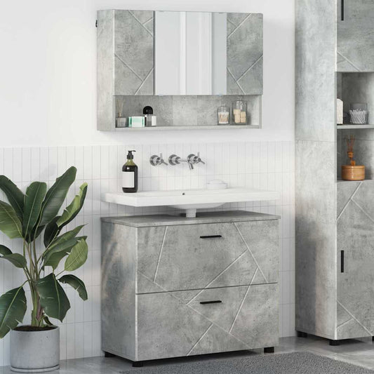 Badezimmermöbel-Set 2 stk. Beton Grau 76,5 x 35 x 64 cm