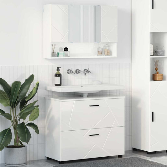 Badezimmermöbel-Set 2 stk. Hochglanz Weiß 76,5 x 35 x 64 cm